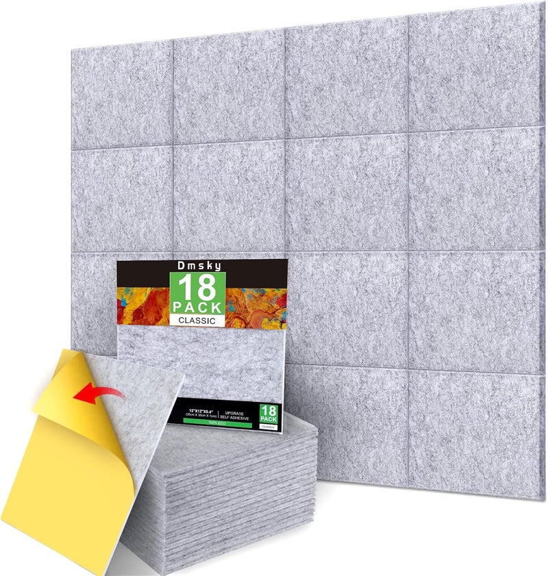 Dmsky 18 Pack Gray Acoustic Panels 12"X12"X 0.4" Soundproof Wall Panels Wall Decoration Sound Absorbing Panel High-Density Sound Deadening Panels Acoustic Treatment Panel For Home Studio - Image 1
